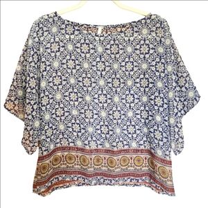 MICHAEL FARRELL ANTHROPOLOGIE SEMI SHEET BOHO SHORT SLEEVE TOP BLOUSE SIZE M